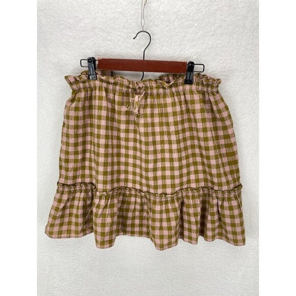 Madewell Pull-On Ruffle Tiered Mini Skirt in Gingham Seersucker Size Medium‎ - Picture 1 of 8